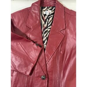 Denim & Co Jacket Womens L Red Leather Coat Blazer Animal Print Lined D&Co‎